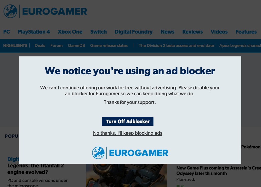 Eurogamer adblock detection